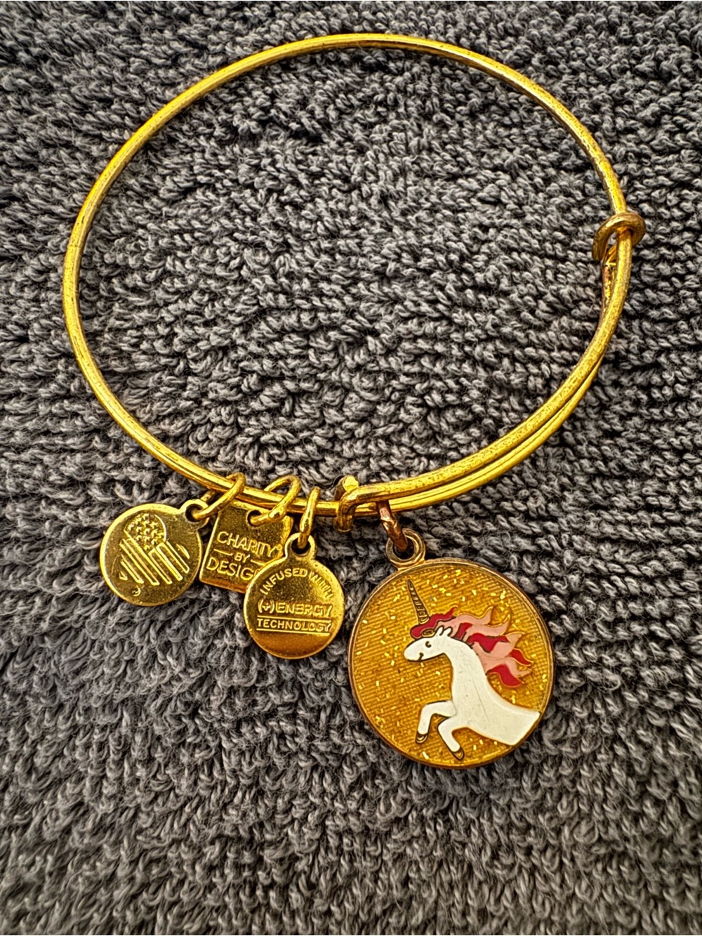 Alex and Ani Gold Unicorn Enamel Charm Bangle with Pink Accent